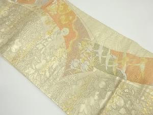 リサイクル　短冊に万寿菊模様織り出し袋帯